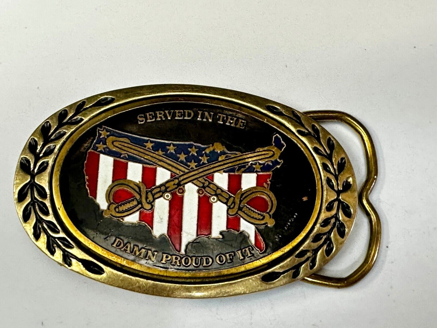 Veterans,  We served in the USA and dam proud of it - Heritage Brass Belt Buckle