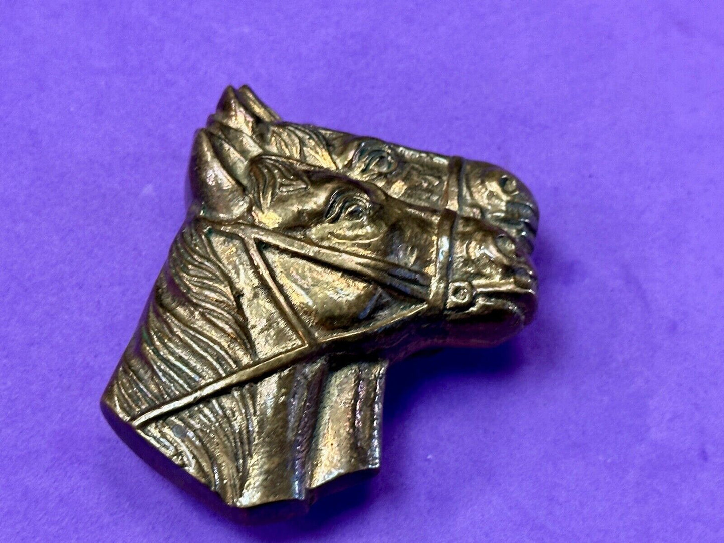 Two Horse Heads vintage solid brass cut out belt buckle - Taiwan Amazing Detail!