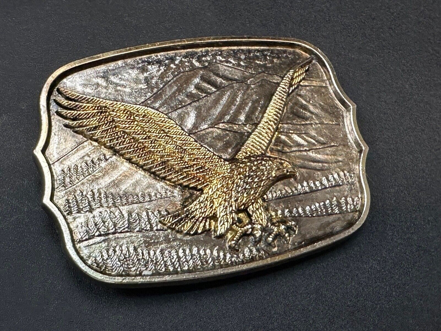 Patriotic American Eagle Hunting Diving Flying over USA Mountainside belt buckle