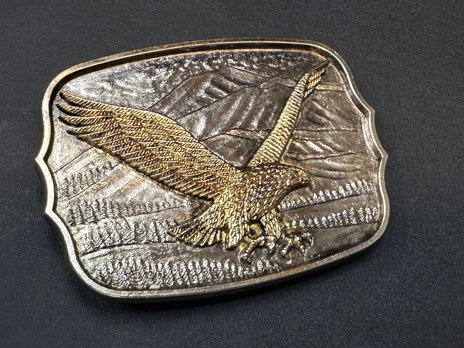 Patriotic American Eagle Hunting Diving Flying over USA Mountainside belt buckle
