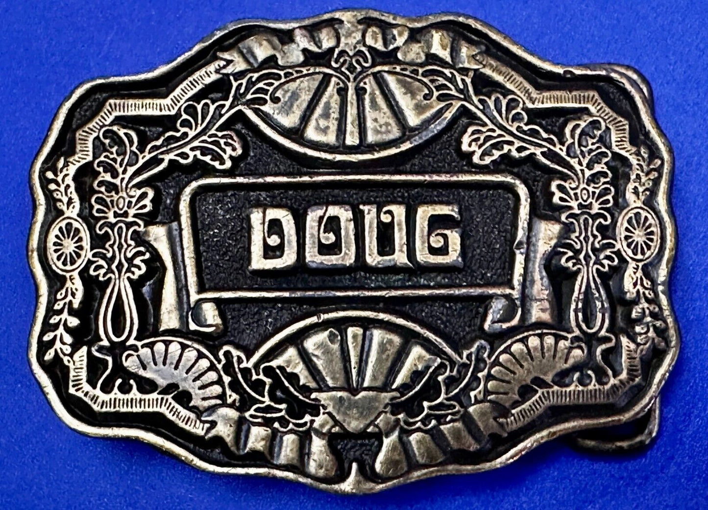 1970s DOUG Name - Custom Brass Tone Metal Oden USA Personalized Belt Buckle