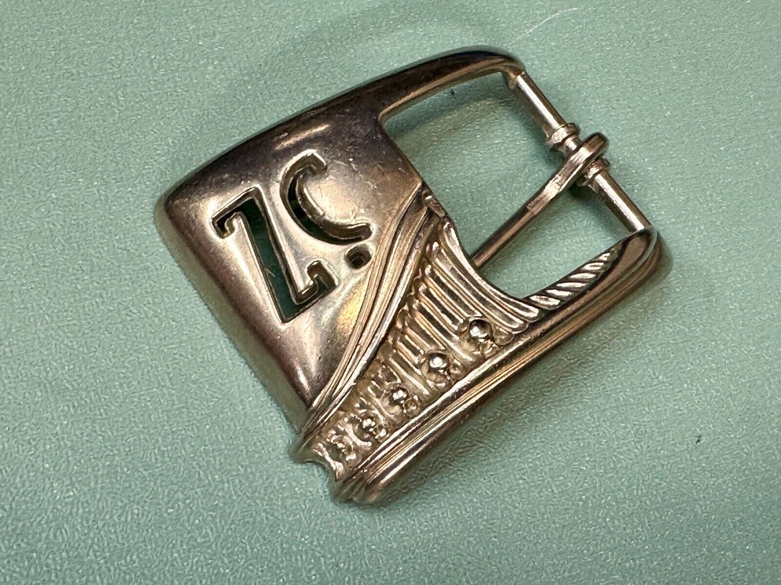 Vintage Letters Initials SZ silver tone cutout belt buckle