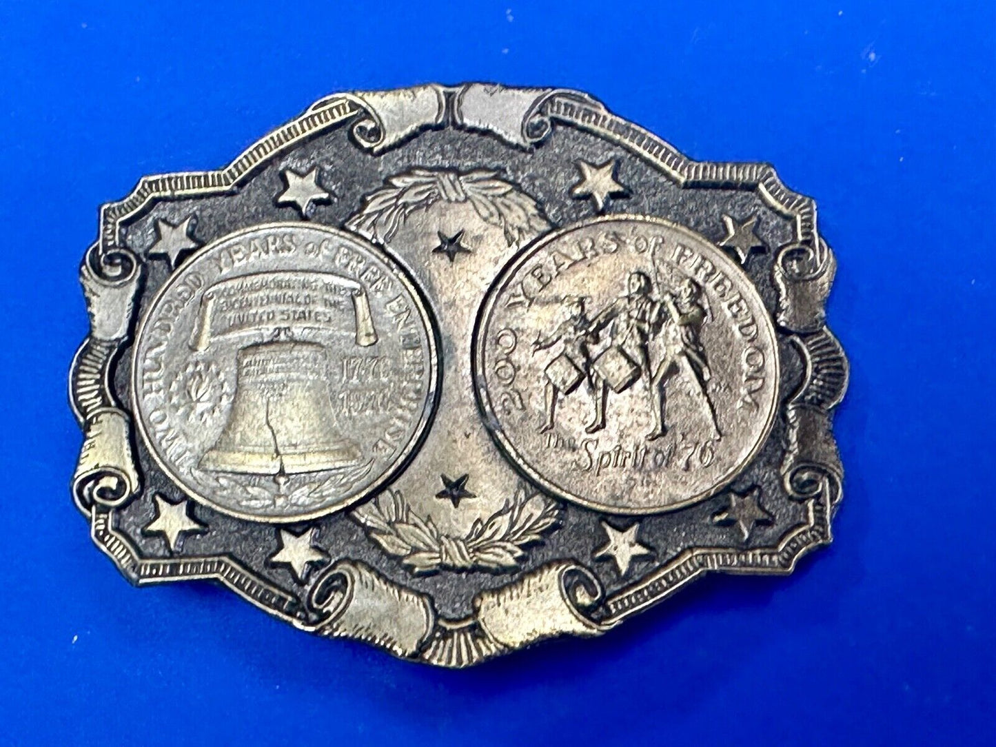 Two Coins Spirit of 76, Liberty Bell Patriotic America Vintage Lewis Belt buckle