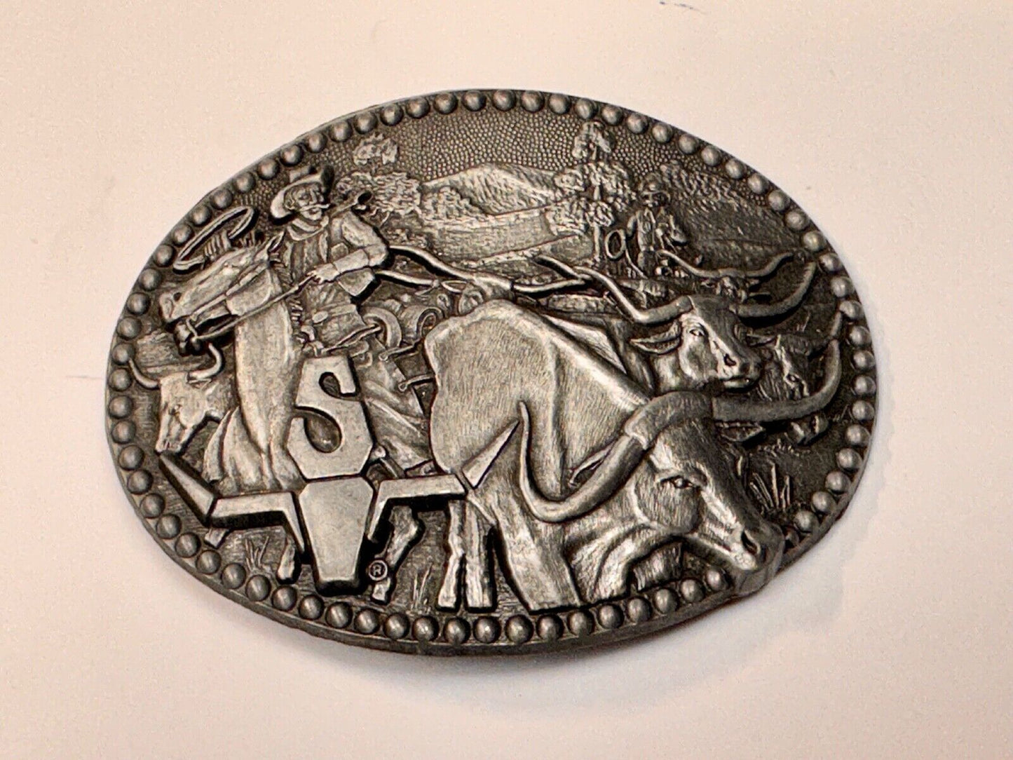ADM Zee Series Cowboy Longhorn Steer Roping NOS Belt Buckle Award Design Medals