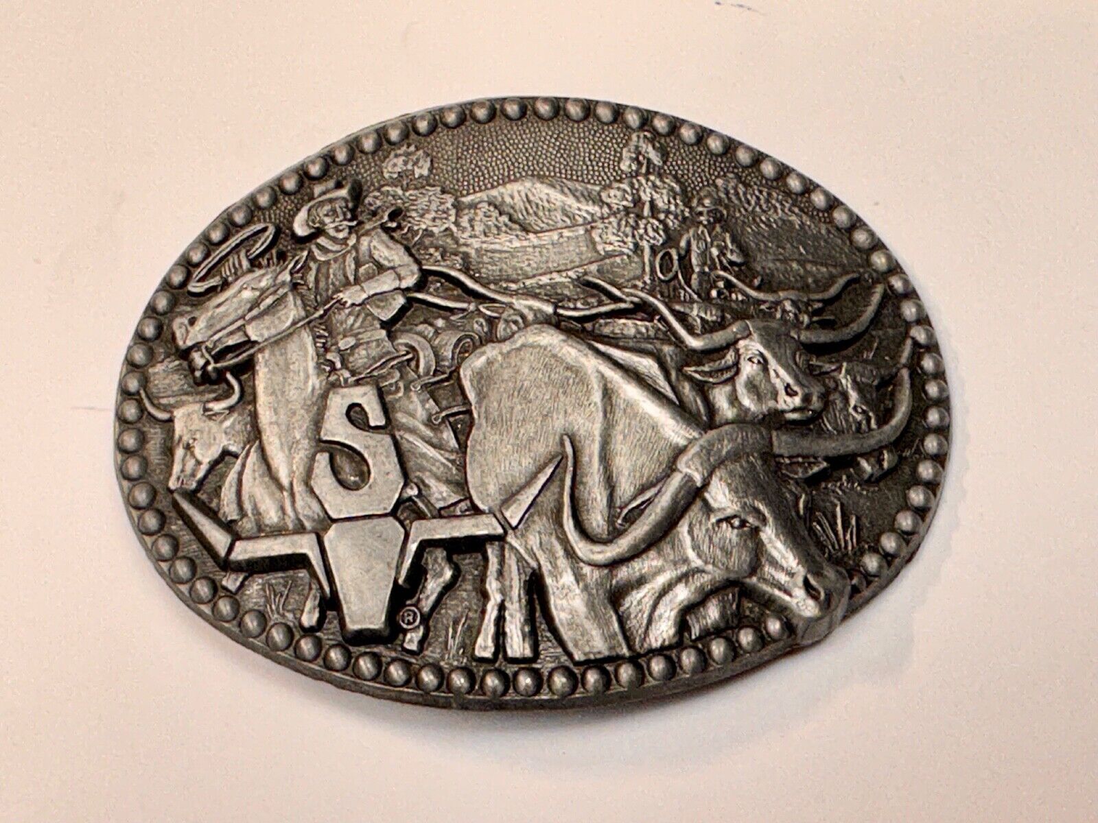 ADM Zee Series Cowboy Longhorn Steer Roping NOS Belt Buckle Award Design Medals