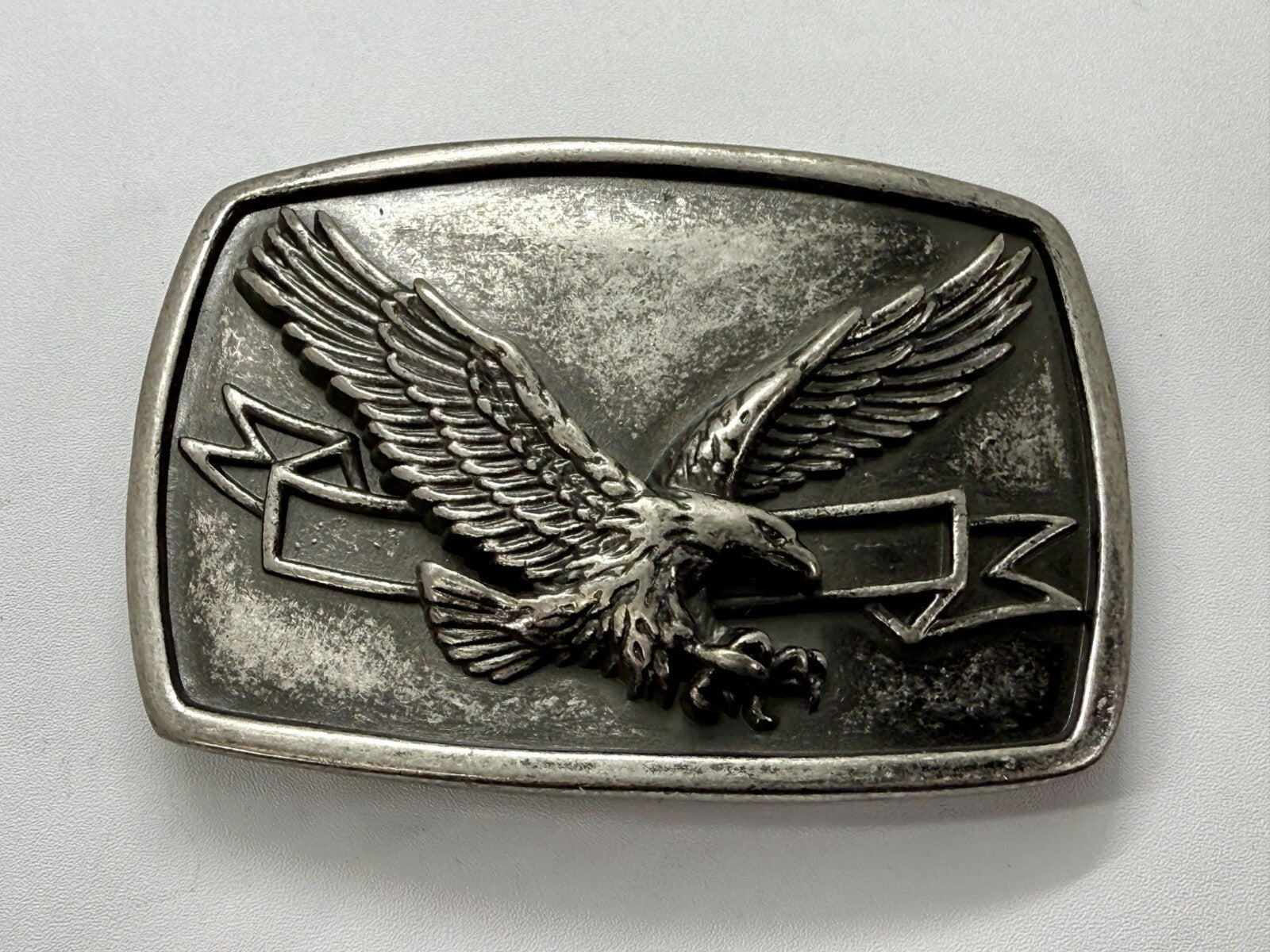 American Bald Eagle Flying Diving With Award Ribbon Vintage Belt Buckle