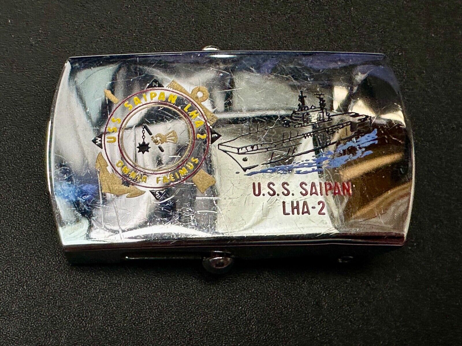 USS Saipan LHA-2 US Military Navy Ship Logo Solid Brass Vintage Belt Buckle