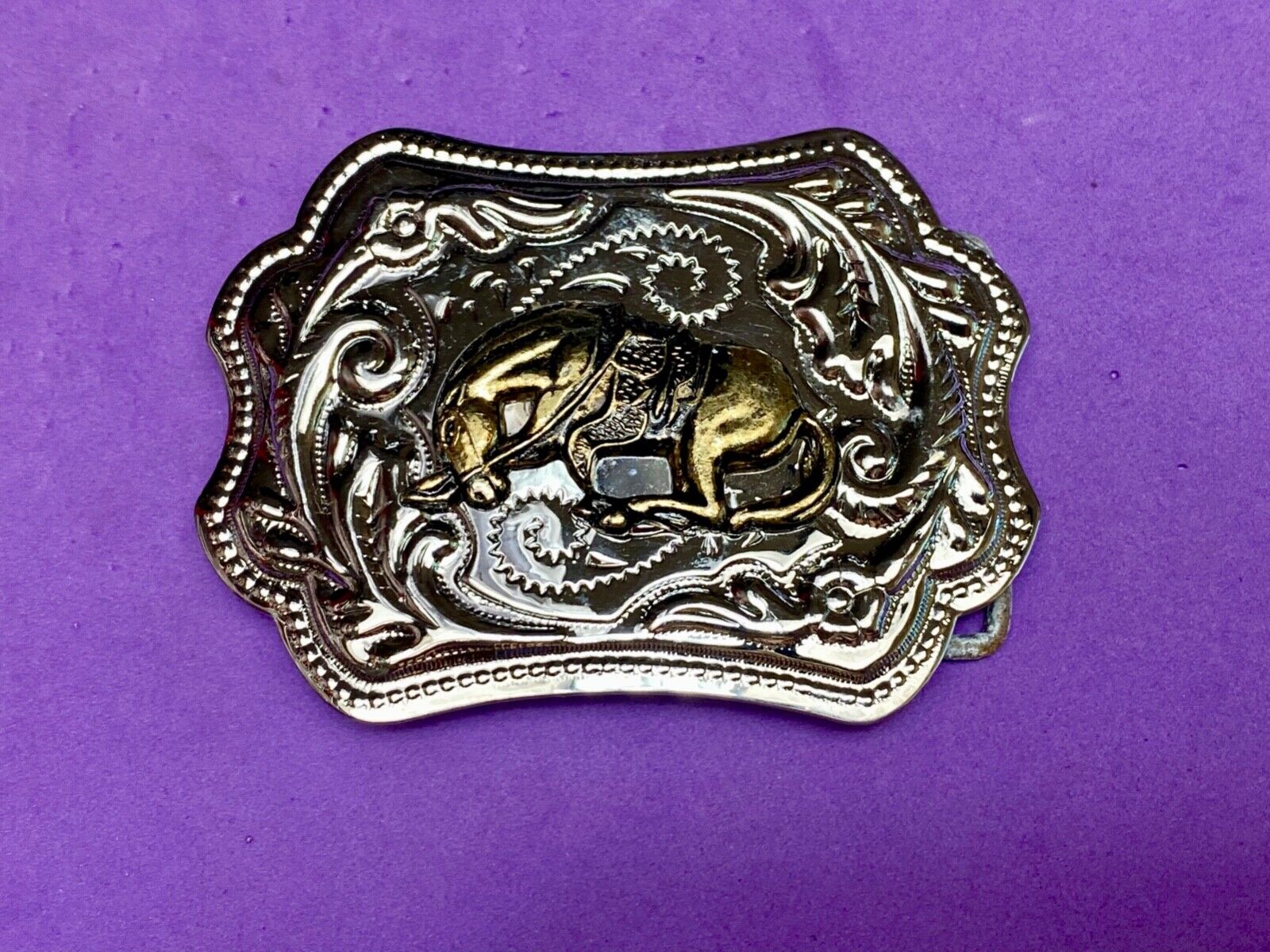 Vintage Horse End of the Trail two tone western belt buckle