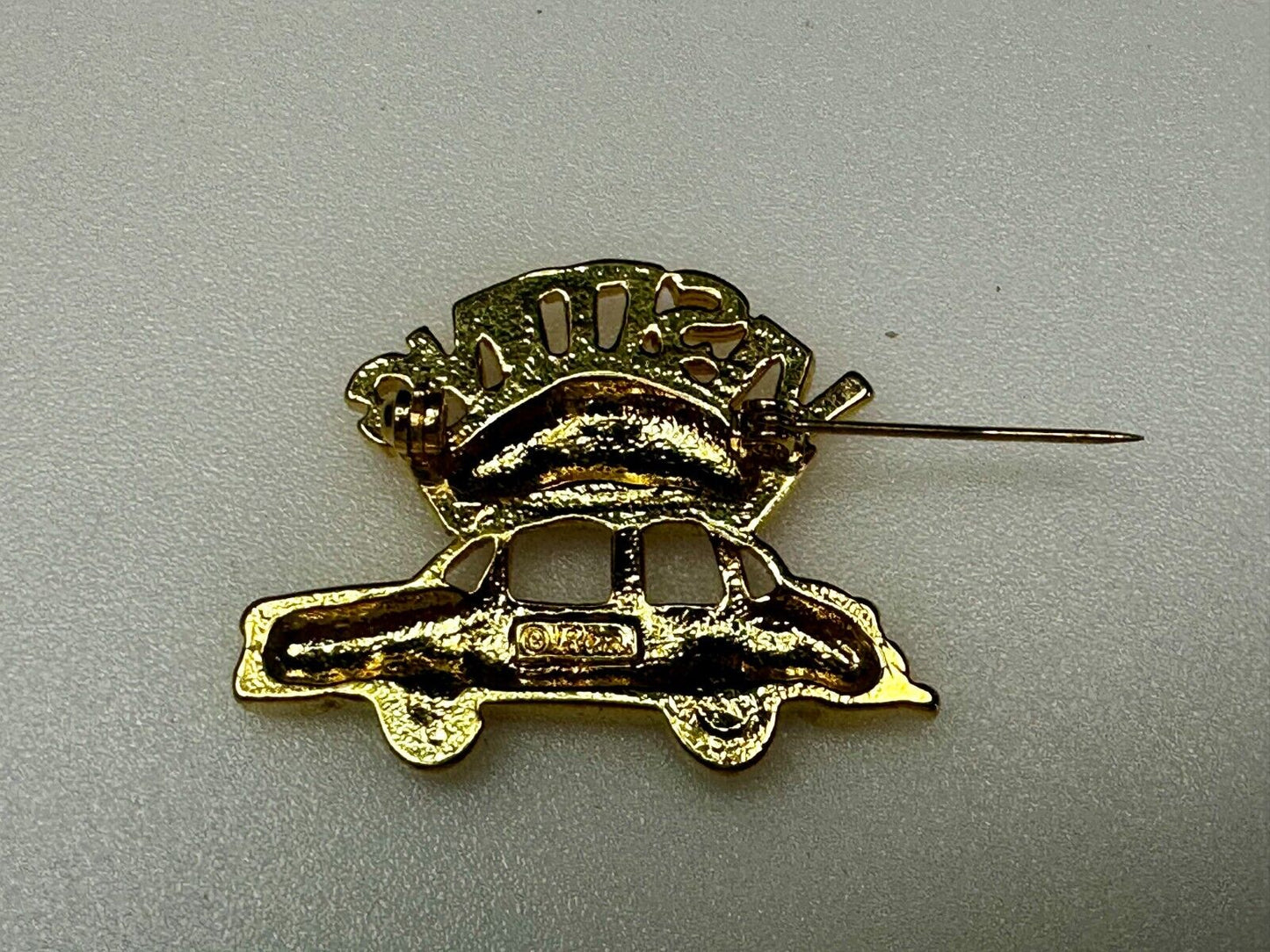 Traveling Nurses in Car Medical EMT Vintage Gold Tone Brooch / Pin by Ren