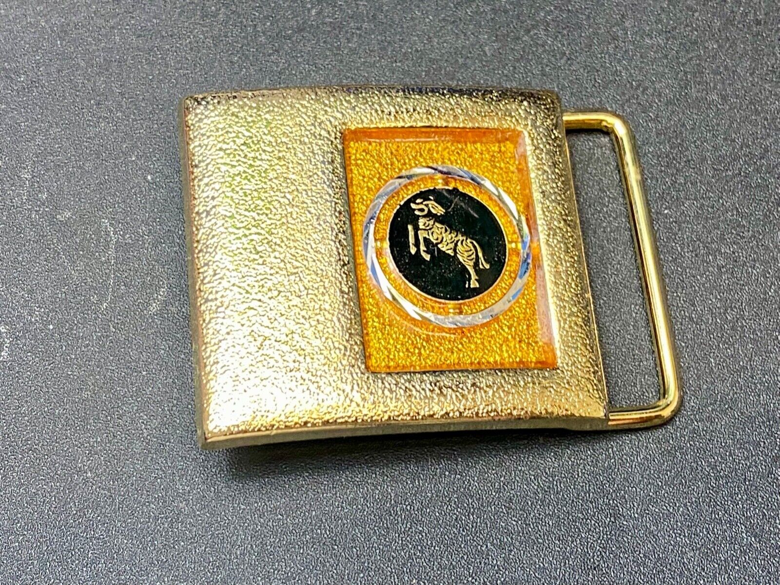 Vintage Lee Black Gold Enamel Zodiac Sign Astrology Aries?  Belt Buckle