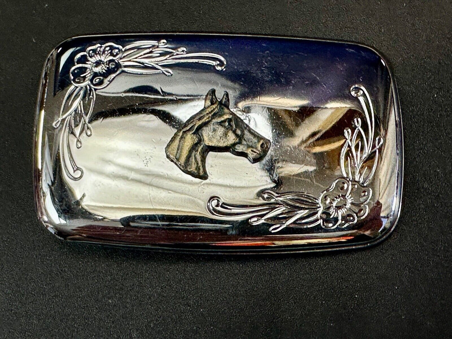 vintage horse head western two tone rectangular belt buckle for cowgirls cowboys