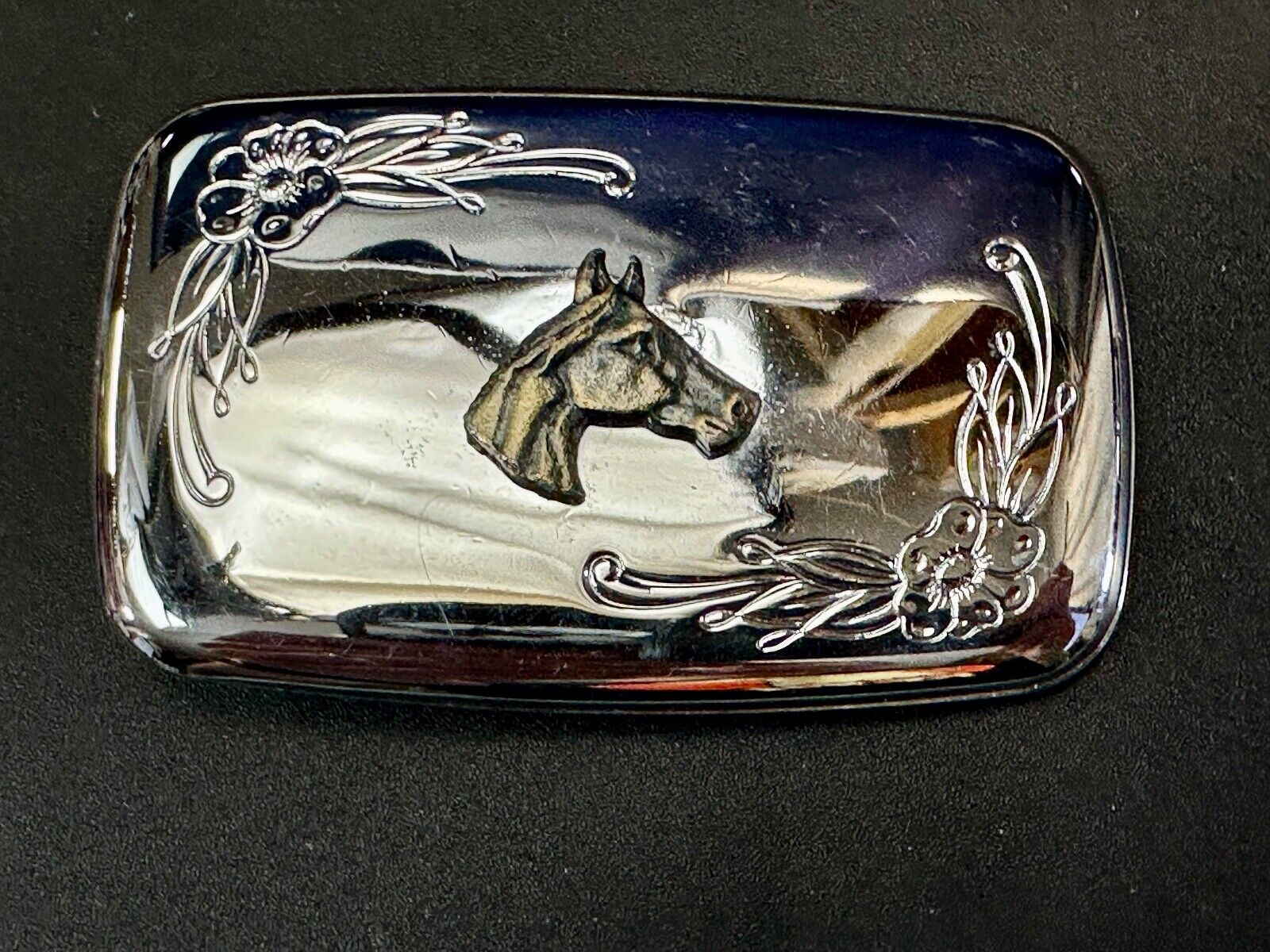 vintage horse head western two tone rectangular belt buckle for cowgirls cowboys