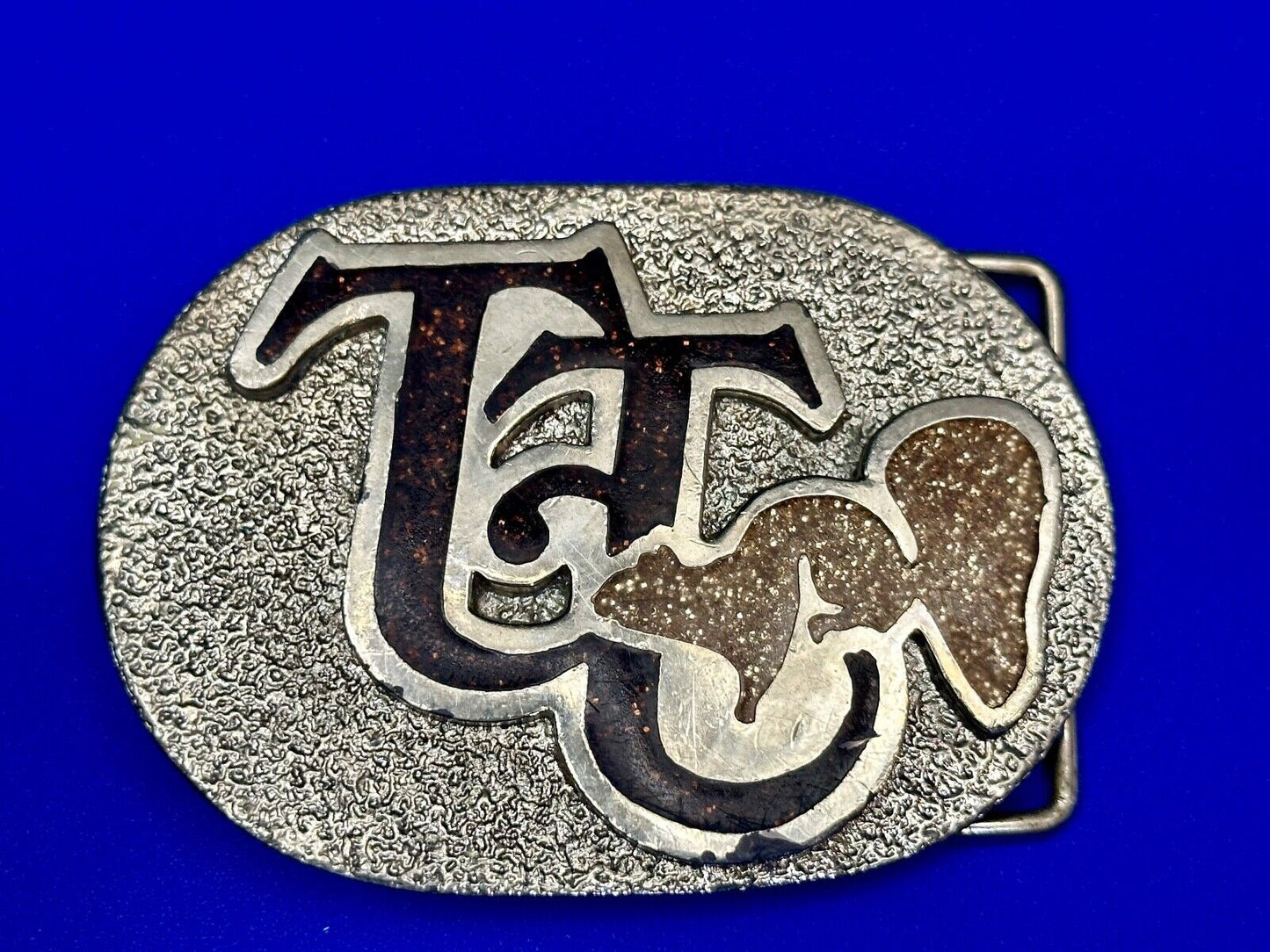 TT Ranch western inlaid enamel symbol emblem Vintage rodeo Cowboys Belt Buckle