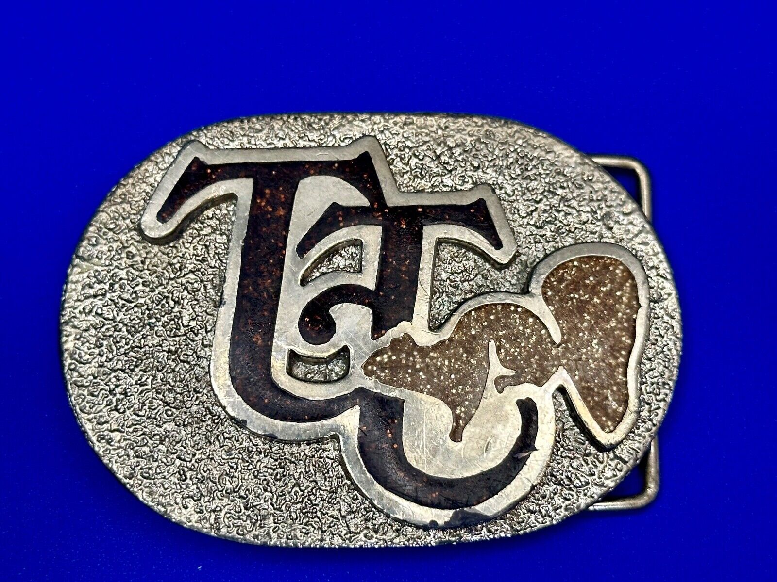 TT Ranch western inlaid enamel symbol emblem Vintage rodeo Cowboys Belt Buckle