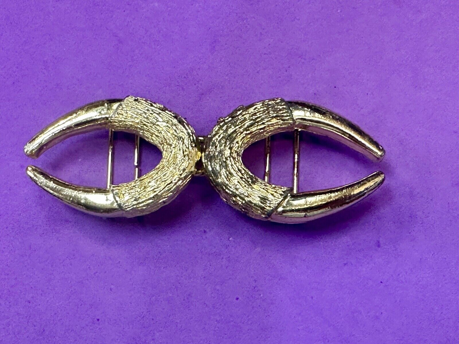 Two piece gold tone Horn Shape? interconnecting vintage belt buckle
