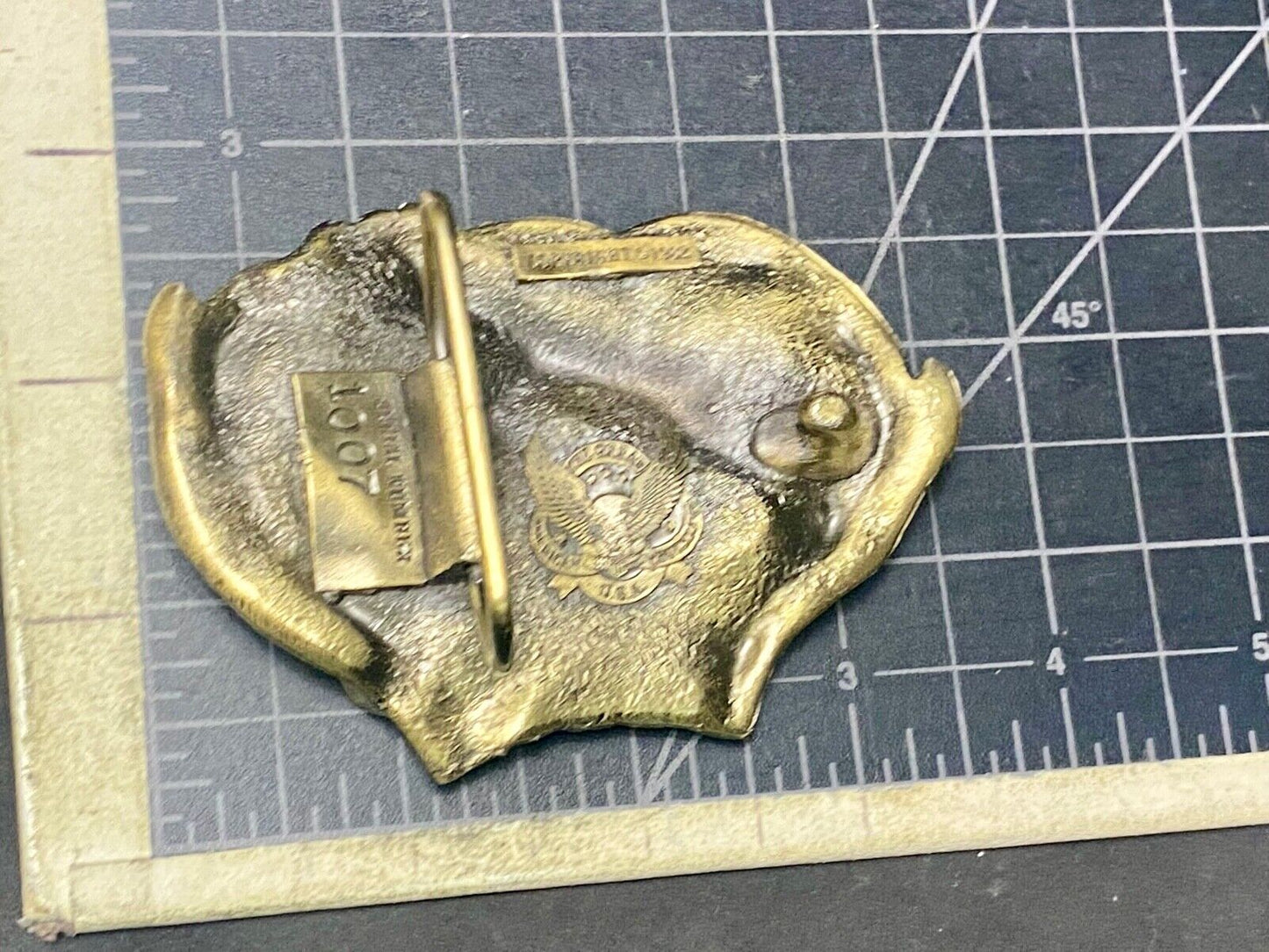 3D Buck Deer & Doe in woods - Vintage Belt Buckle 1982 Great American Buckle Co.