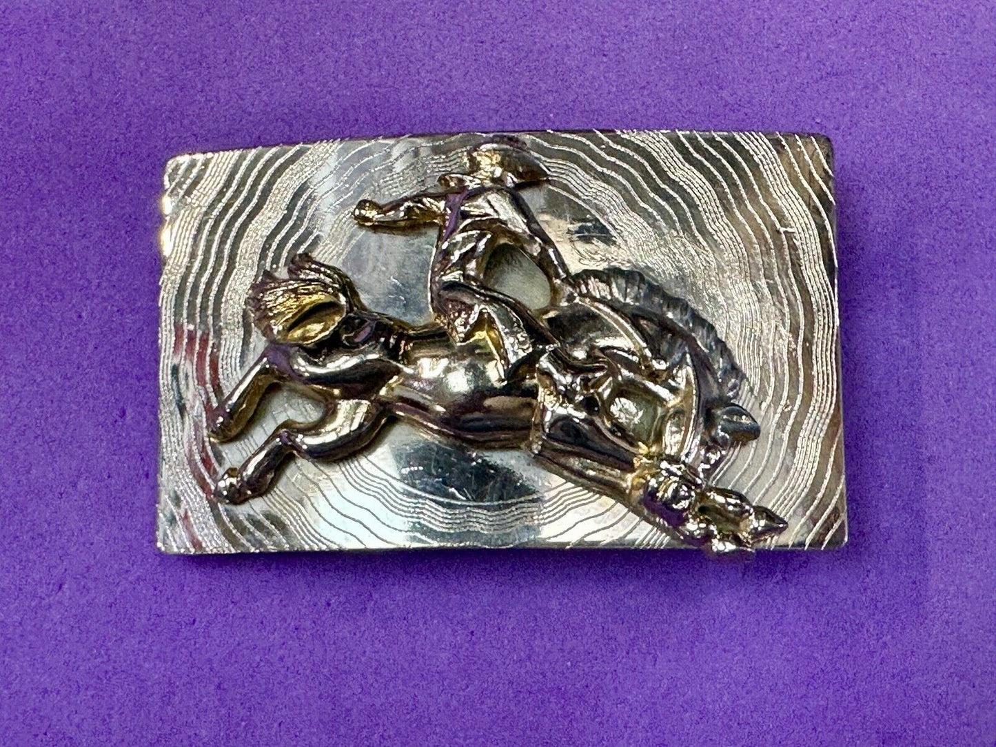 Trippy! Cowboy Saddle Bronc Horse Rider western Impact style belt buckle. - RARE