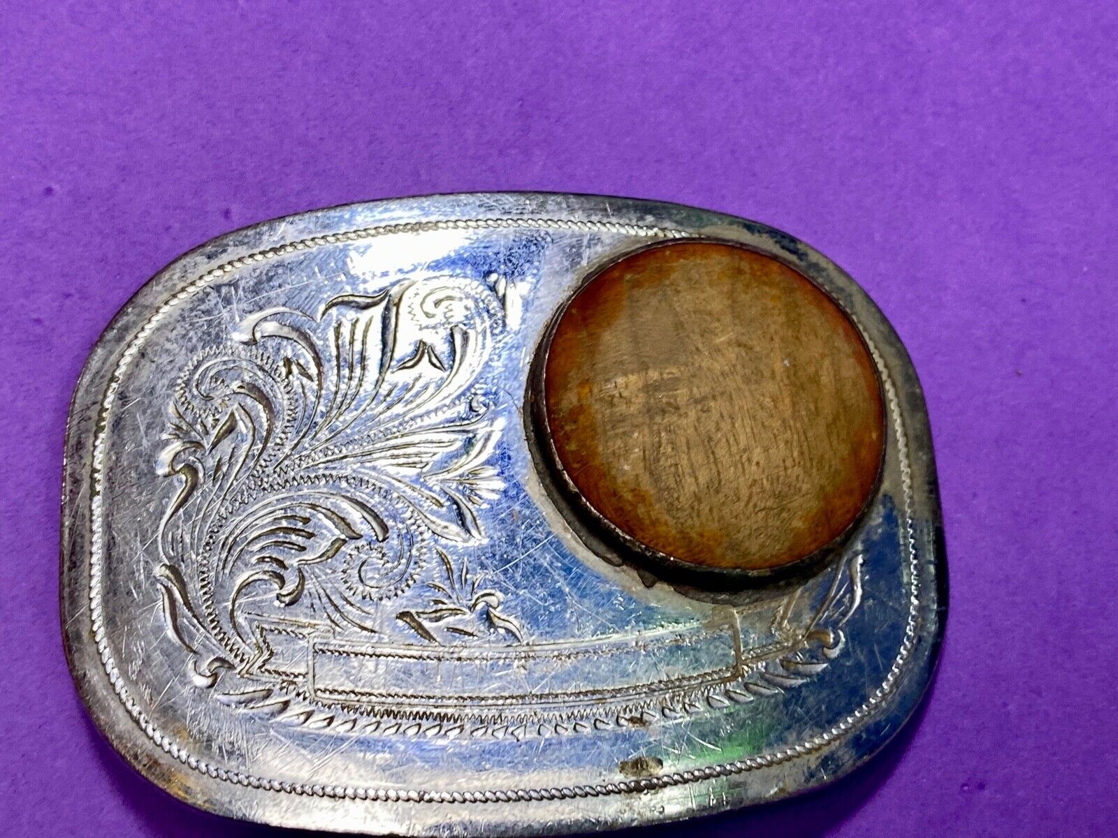 Very Different Wood Centerpiece On Western Flower Swirl Blank Ribbon Belt Buckle