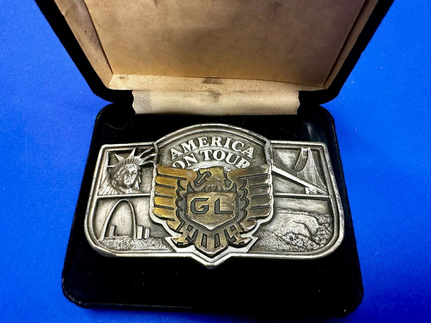 America On Tour GL Honda Gold Wing Motorcycle Tour Brookfield Belt Buckle