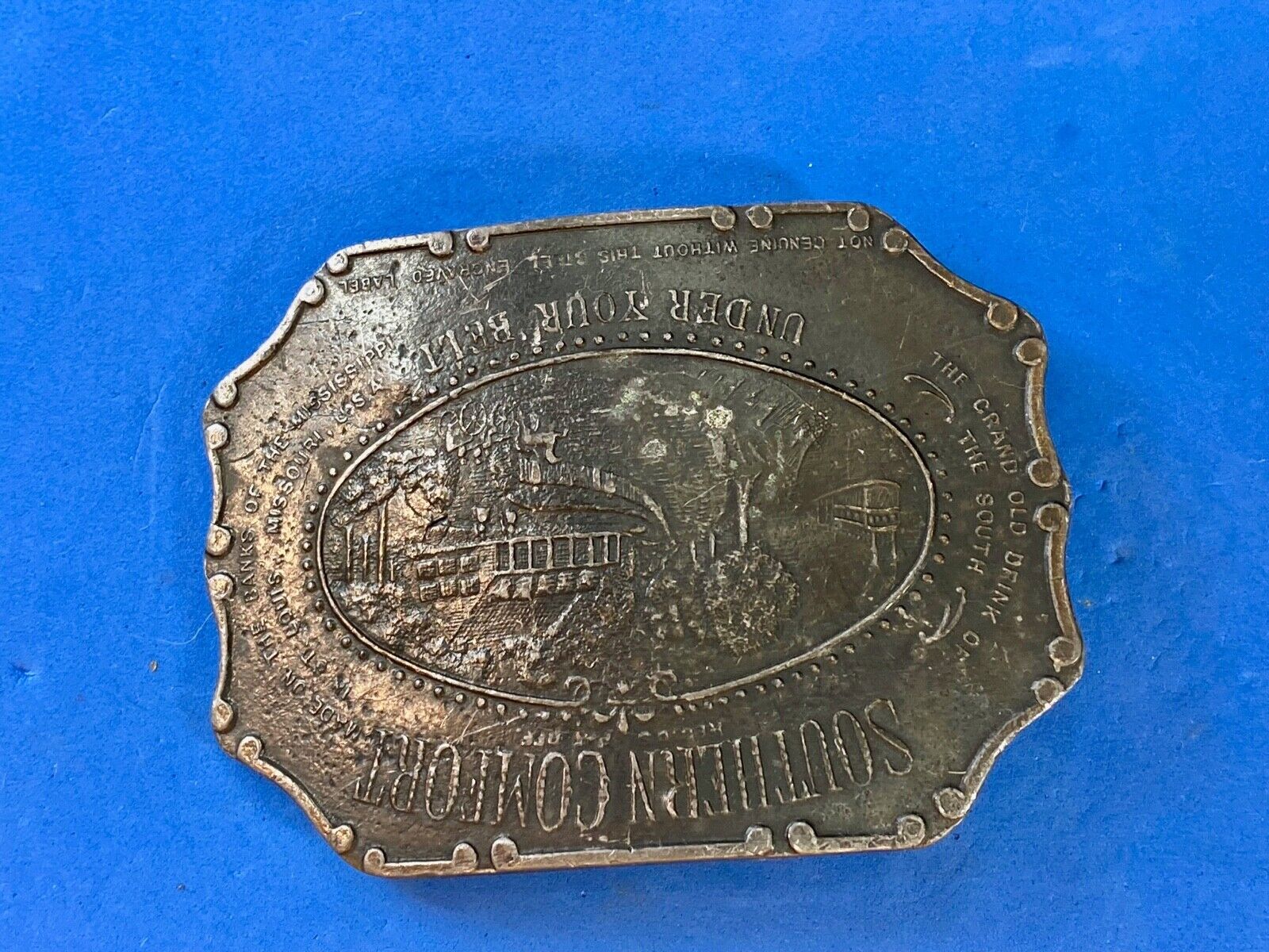 Vintage 70S Southern Comfort "Under Your Belt" Belt Buckle Brass Whiskey