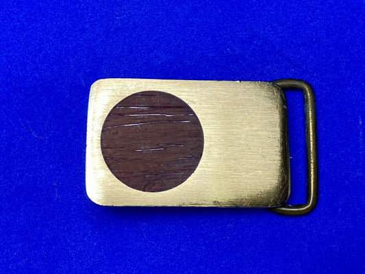 VINTAGE 1979 *WOOD INLAID (ROUND SHAPE)* SOLID BRASS BTS BELT BUCKLE