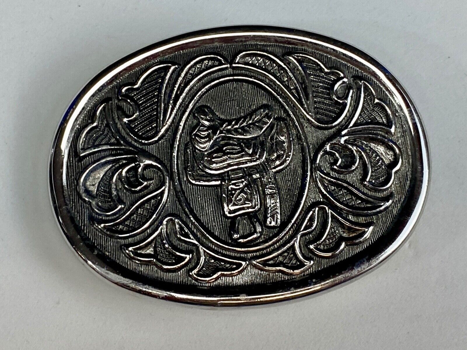 Avon Silver Color Belt Buckle W/Horse Saddle Design Cowboy Western Rodeo 