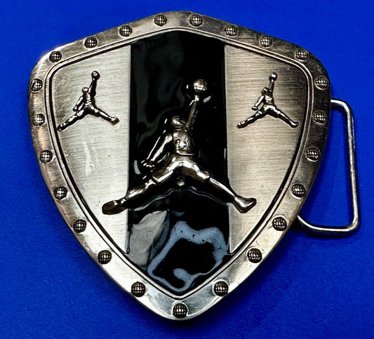 Basketball Iconic Dunk Basket Jump Shot Silver & Black Color Belt Buckle