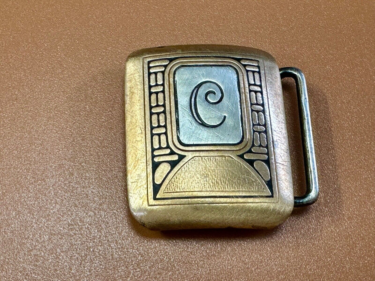 Vintage Hickok Bronze Initial Letter Monogram C Art Deco dress belt buckle