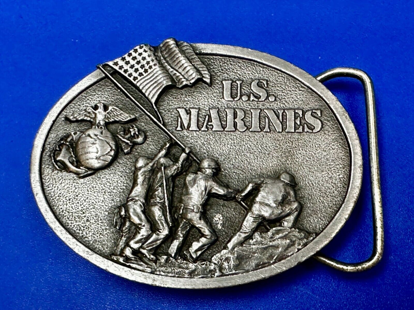 United States Marines Patriotic Raising Flag Vintage 1982 Bergamot Belt Buckle