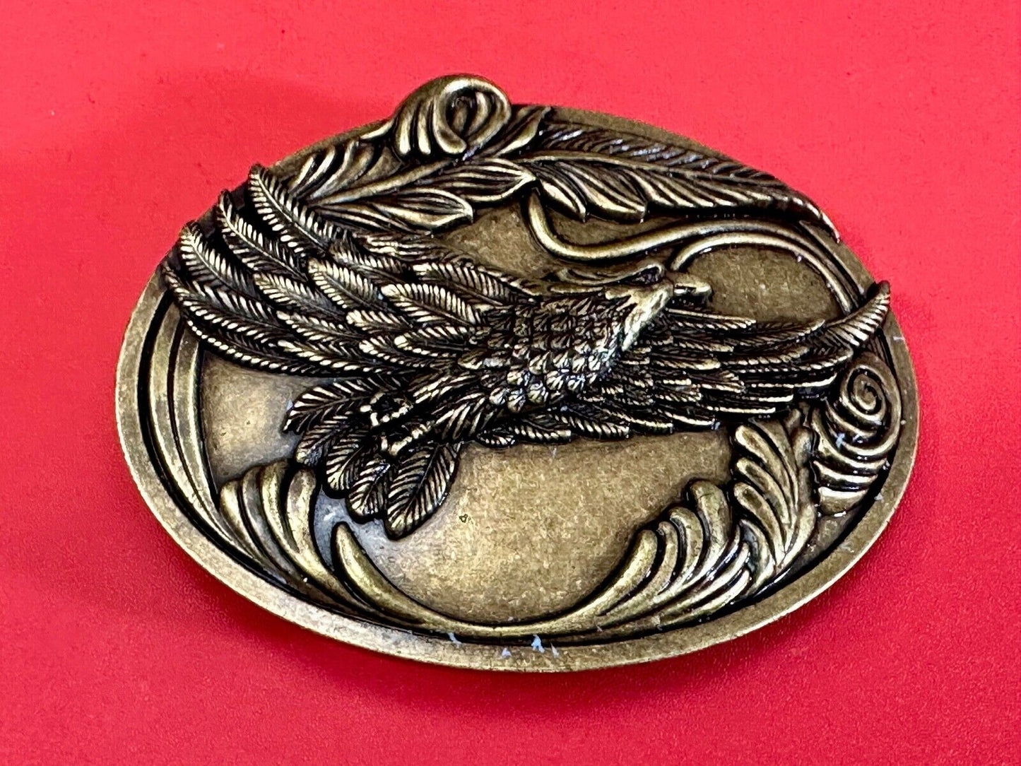 4" wide Flying Patriotic American Majestic Eagle oval belt buckle