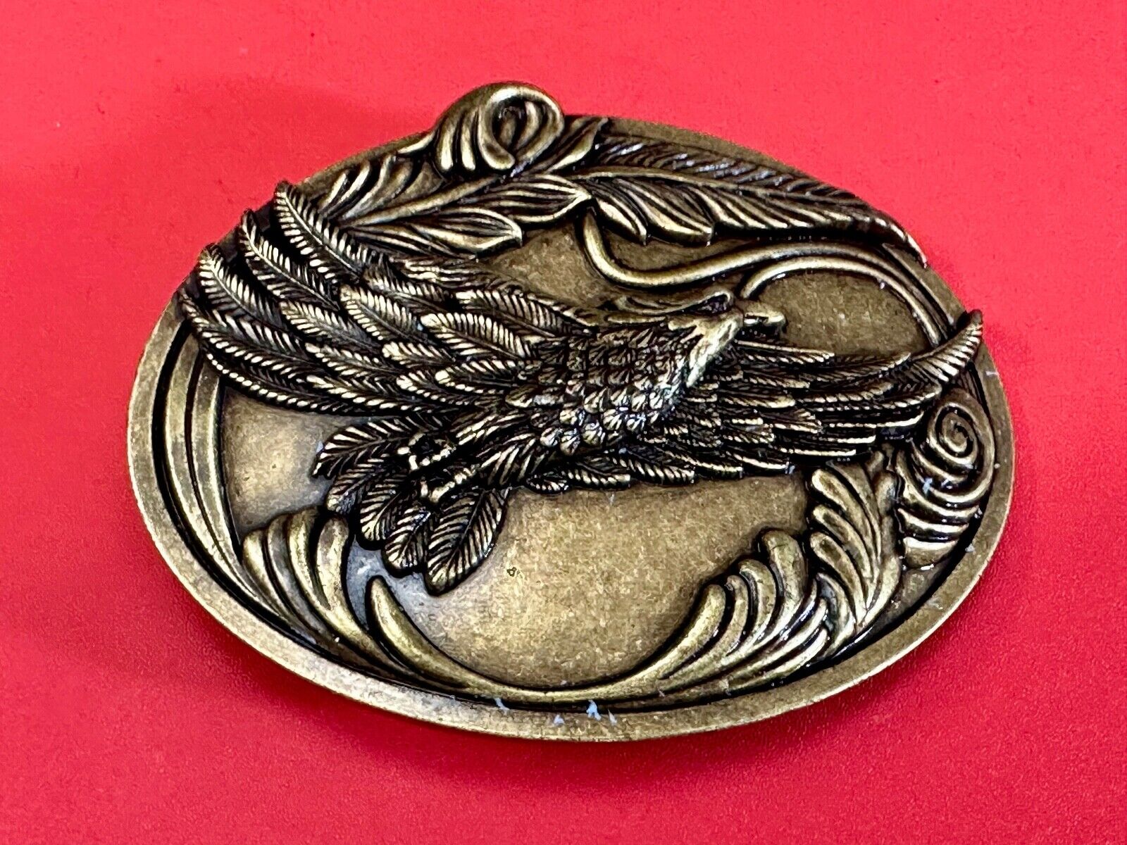 4" wide Flying Patriotic American Majestic Eagle oval belt buckle