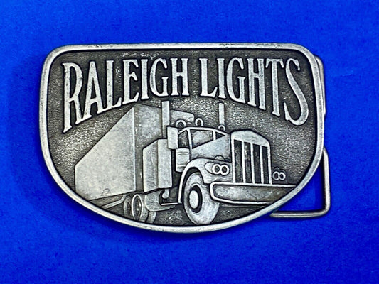 Vintage Belt Buckle Raleigh Lights Cigarette Trucker Trucking Cigarettes