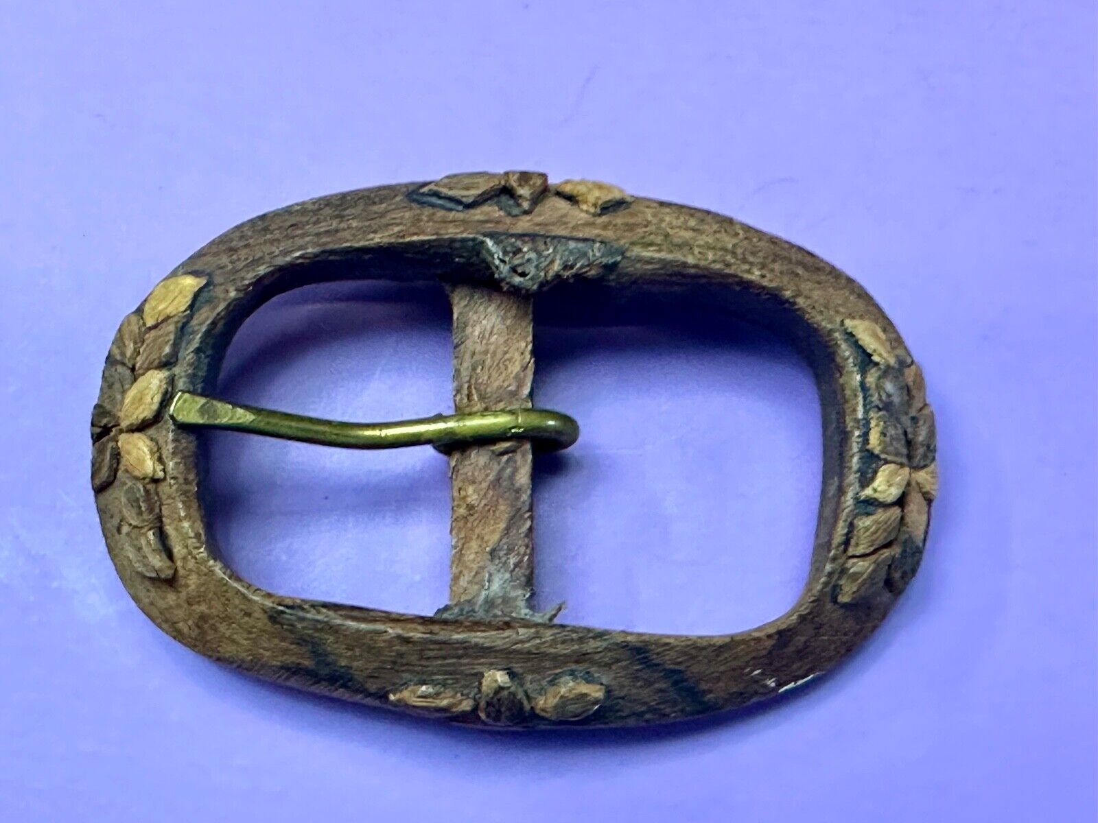 Vintage Artisan Mixed wood inlaid oval center bar quality Belt Buckle