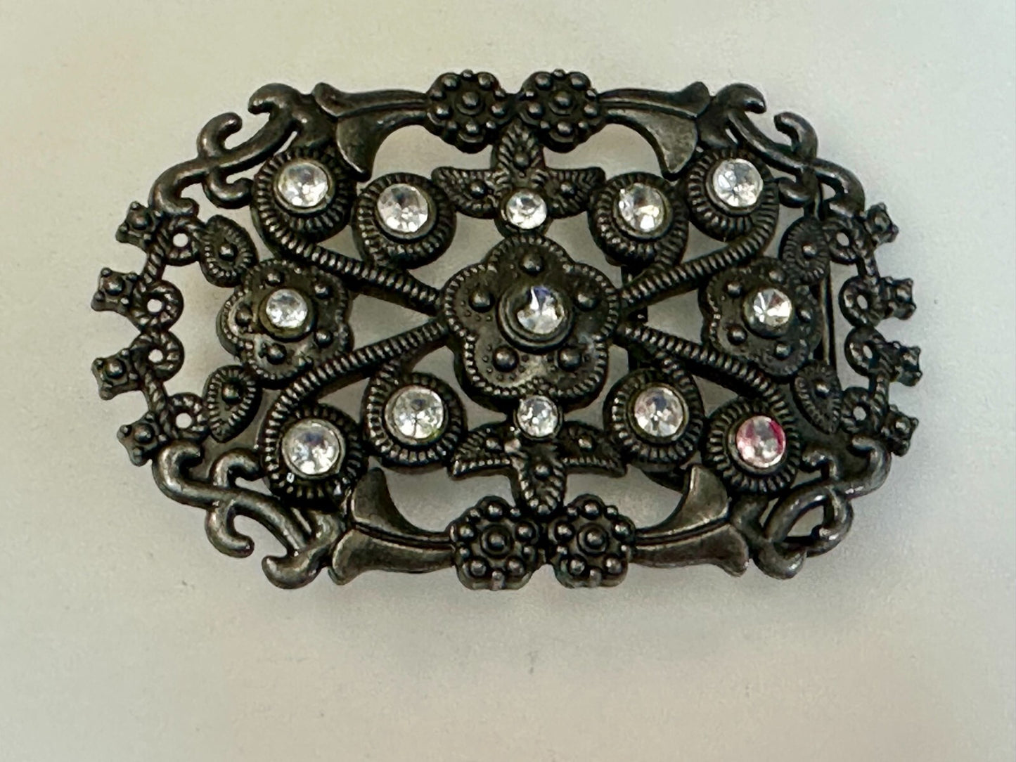 Victorian Style Chunky Clear  Rhinestone Accents See Through Vintage Belt Buckle