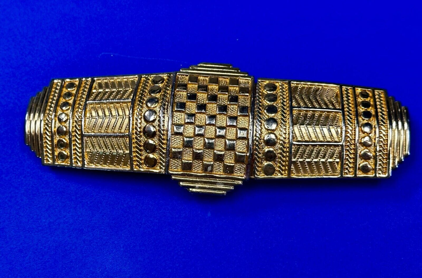 6" Wide Two Piece interlocking Gold Tone Vintage Belt Buckle by Dotty Smith