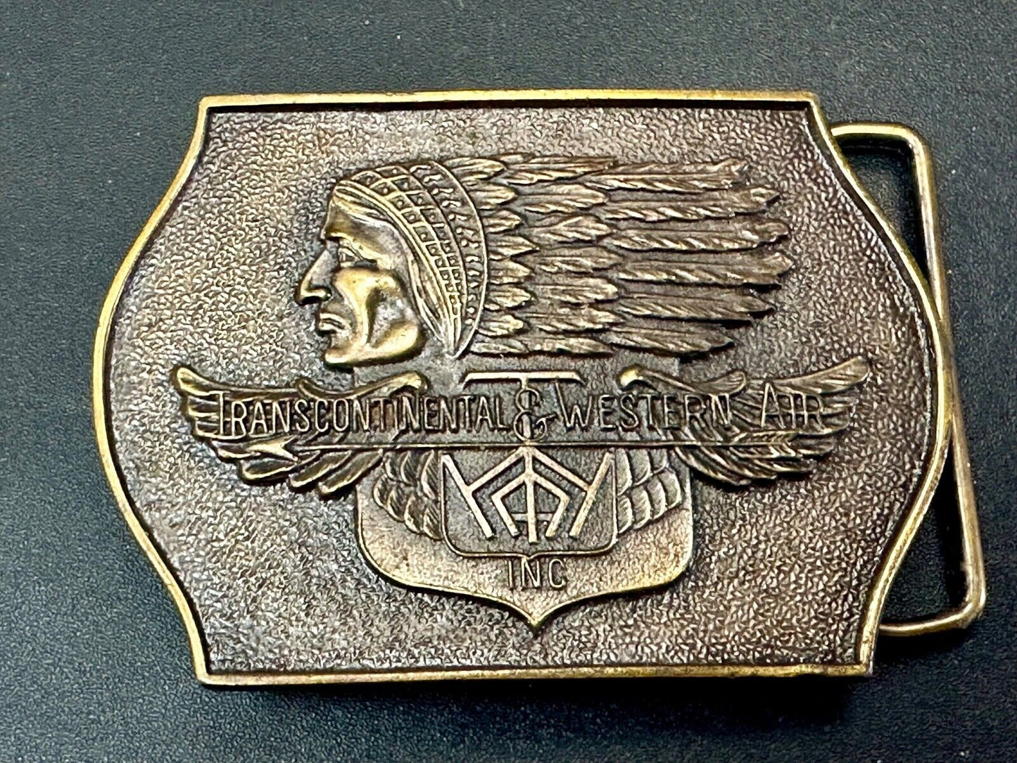 TWA Indian Head logo Transcontinental & western Airlines Air Inc belt buckle