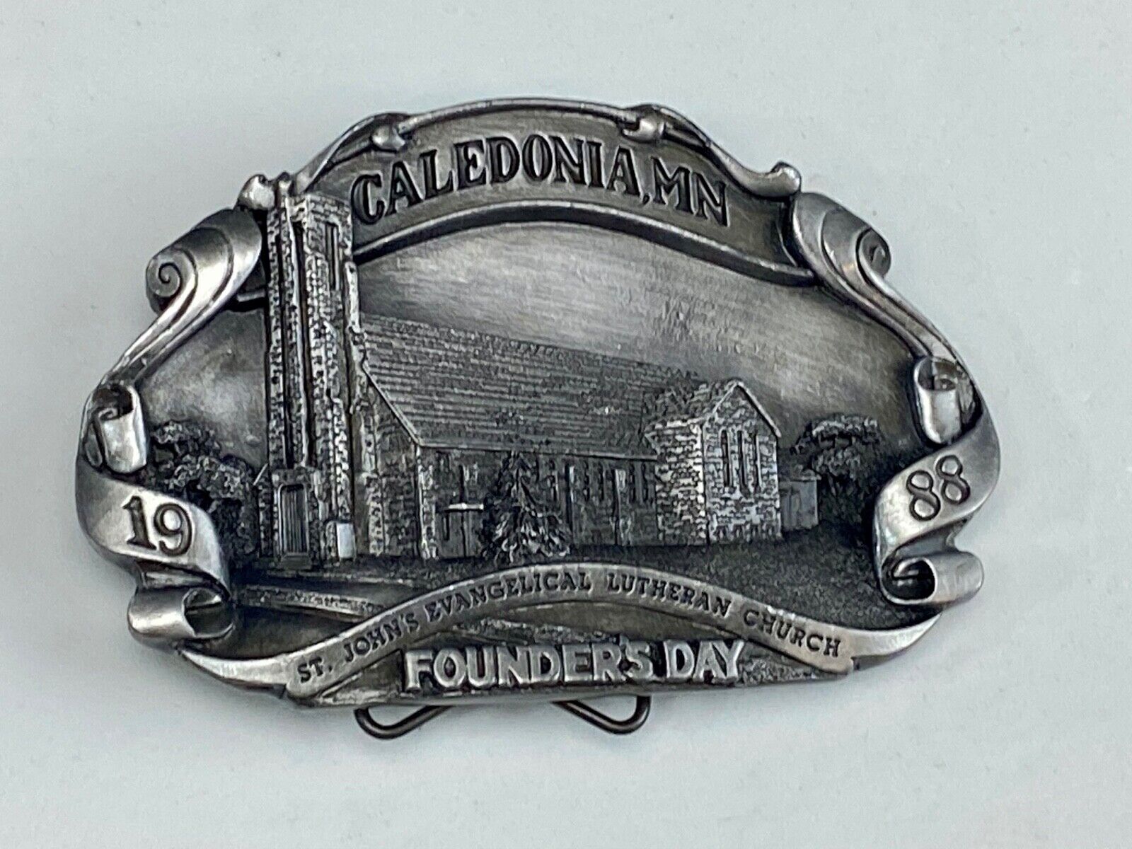 Vintage 1988 - Founder’s Days Caledonia MN belt buckle St Johns Lutheran Church 