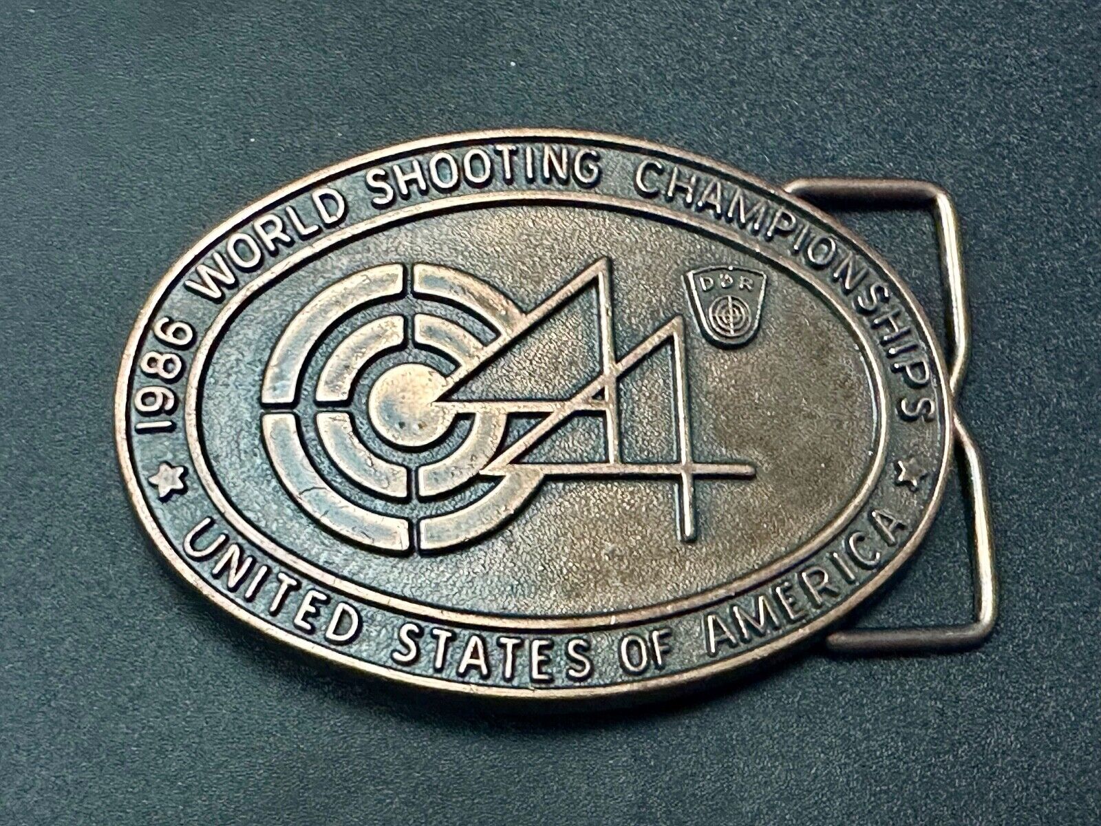 1986 Wold Shooting Championships USA belt buckle see back!   Suhl East Germany