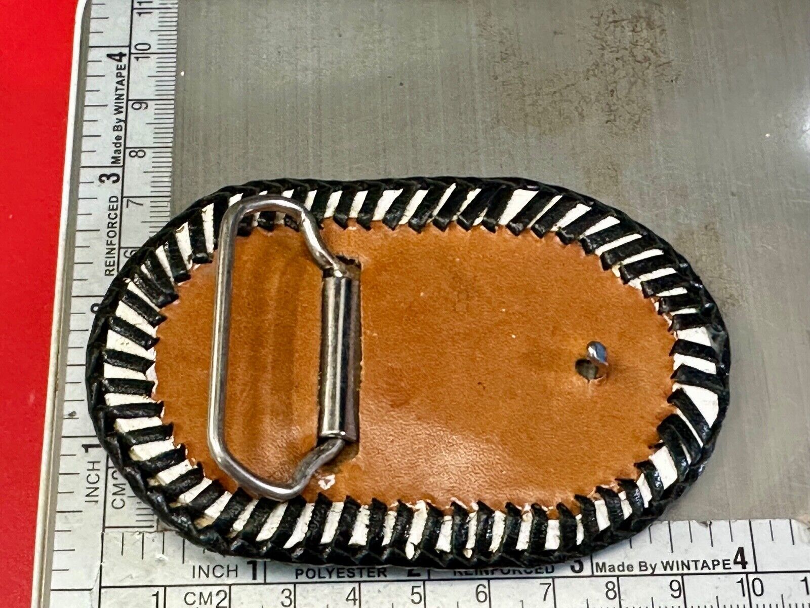 Vintage leather & stone? hand stitched belt buckle