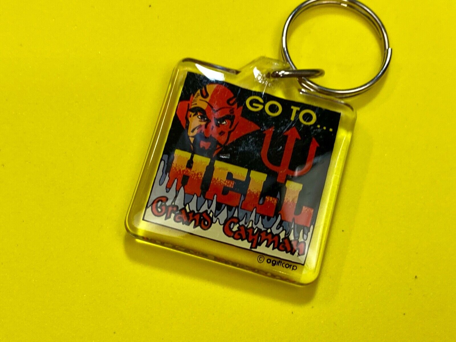 Vintage GO TO HELL Grand Cayman Devil Travel Souvenir Keychain - Key Ring Chain