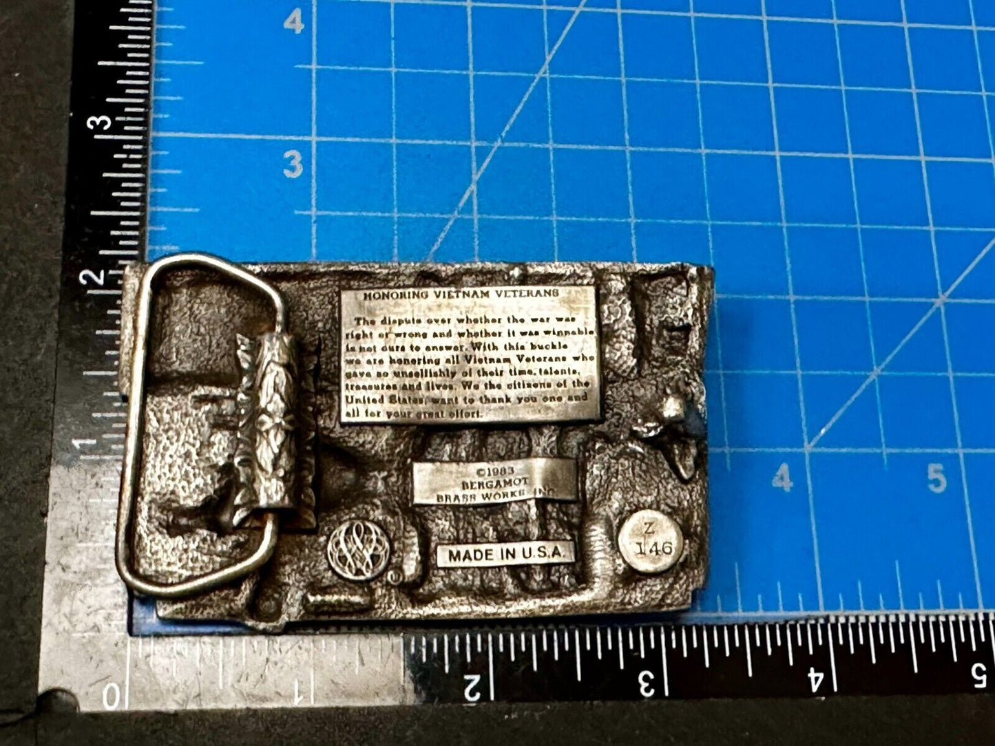 Veteran Vietnam Helicopter Soldiers Military Vtg 1983 Bergamot Belt Buckle