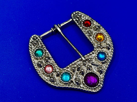 Unique Silver tone Replacement Belt Buckle w/ multi colored Rhinestone accents