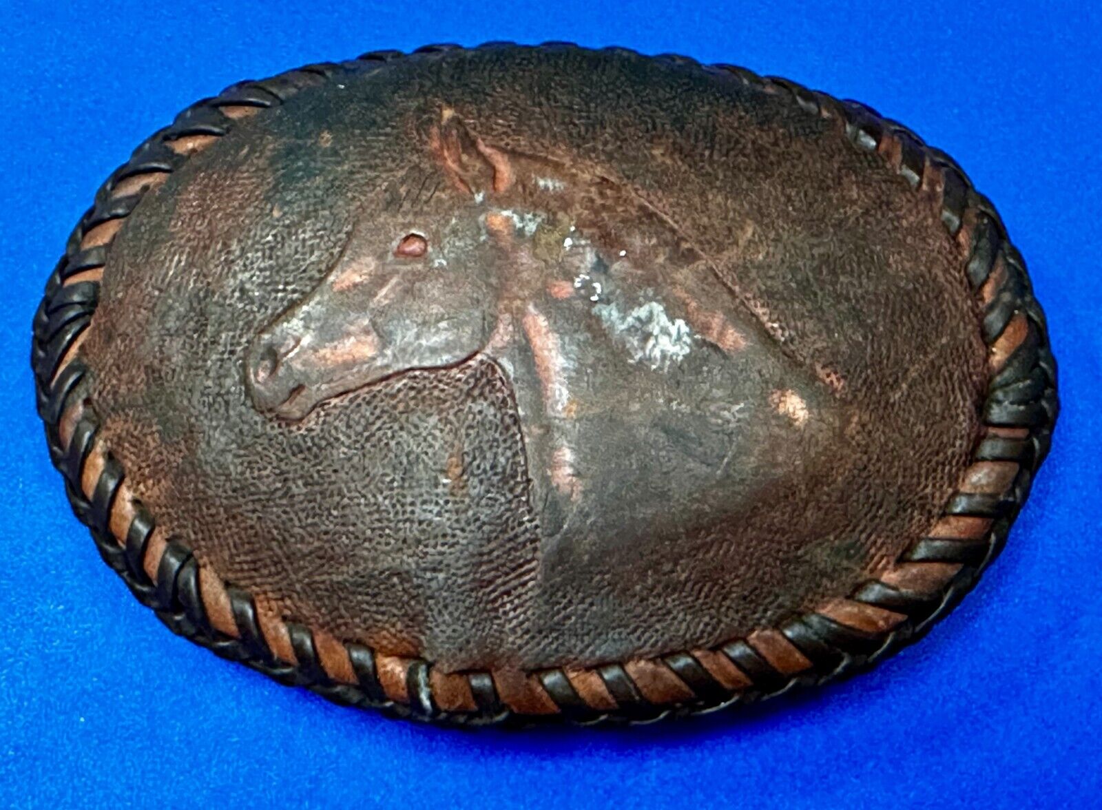 Vintage Horse Head On Brown Leather Belt Buckle to restore!