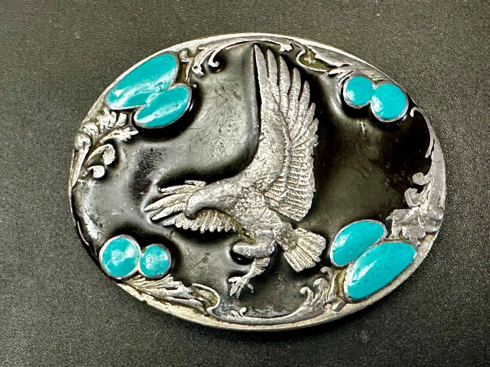 American Eagle Fly High Great Spirit Turquoise Cowboy Belt Buckle Sikiyou H-7