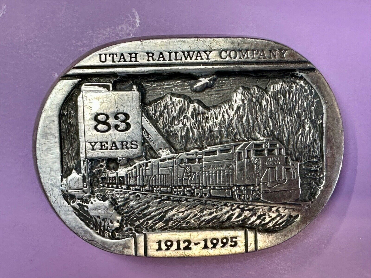 Utah Railway Co Vtg Train Railroad 83 Years - Gary Prazen Sculpture Belt Buckle
