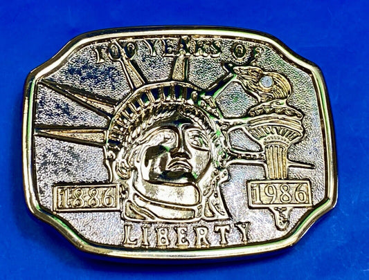 100 Years Of Liberty - Statue Usa Commemorative Gold & Silver Tone Belt Buckle