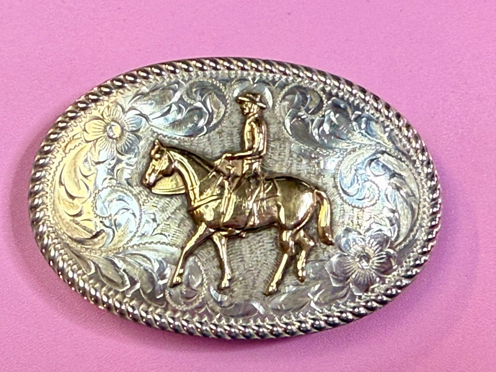 Vintage Diablo Sterling 8 Belt Buckle - Horseback cowboy   BEAUTIFUL