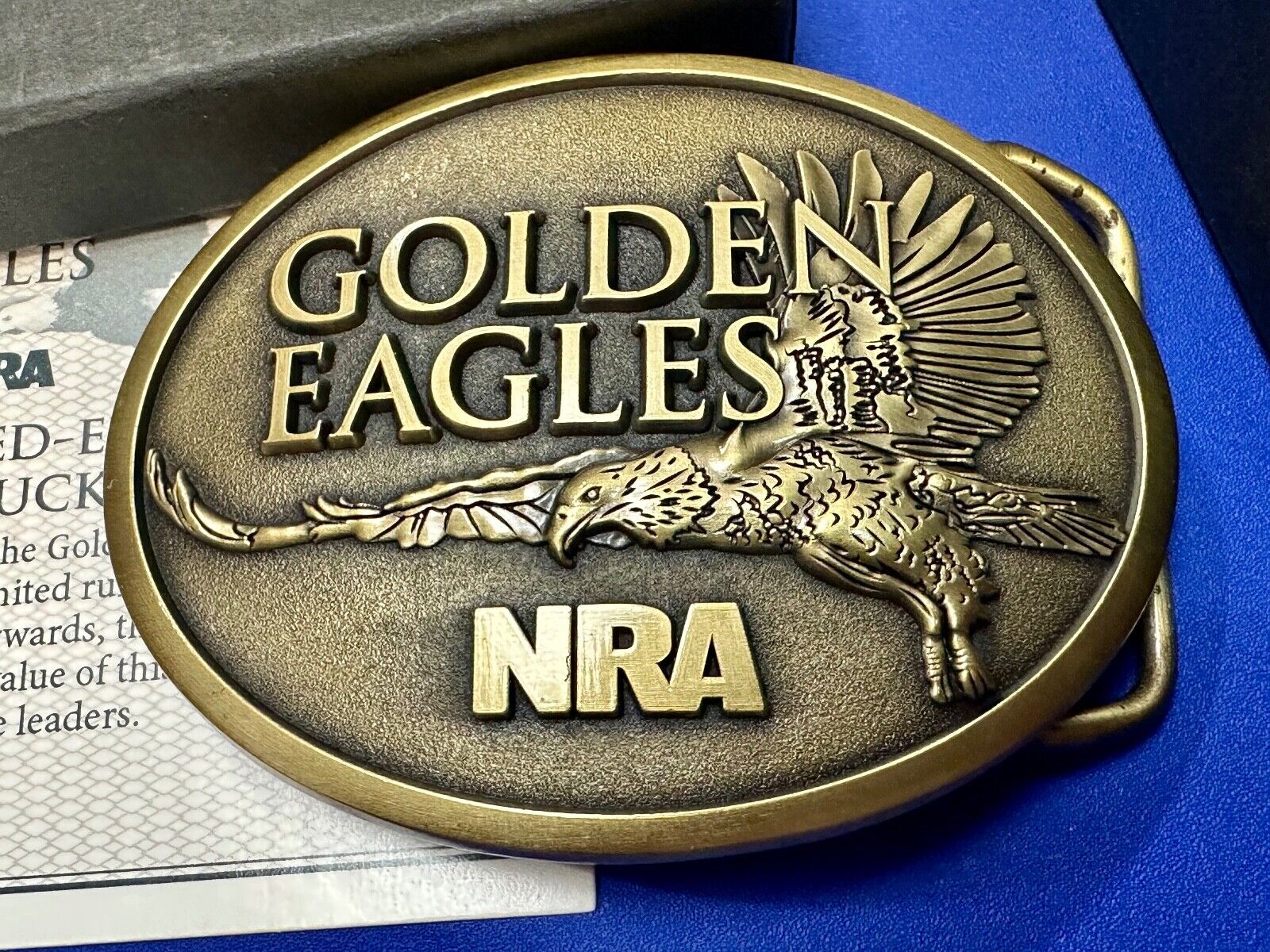 2013 NRA National Rifle Association Golden Eagle belt buckle in box with COA