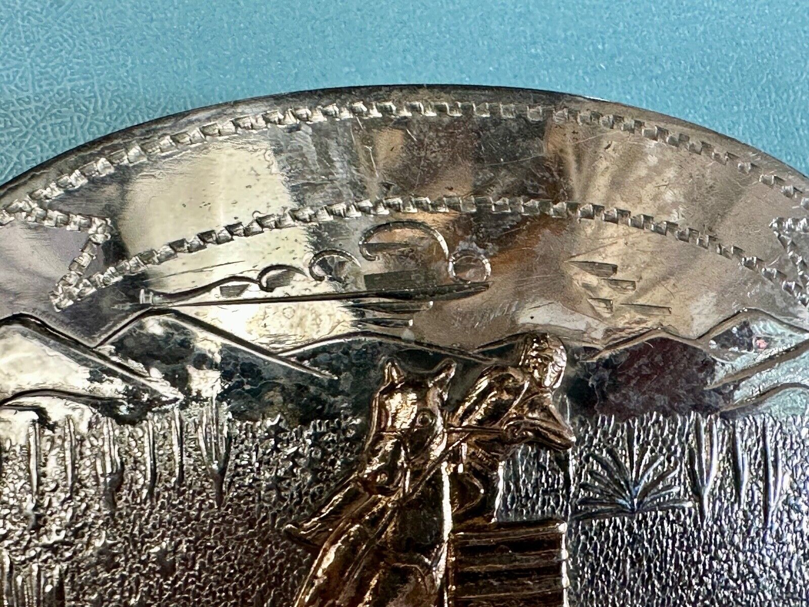 Vintage COMSTOCK CUTTING HORSE Hand Engraved German Silver Belt Buckle