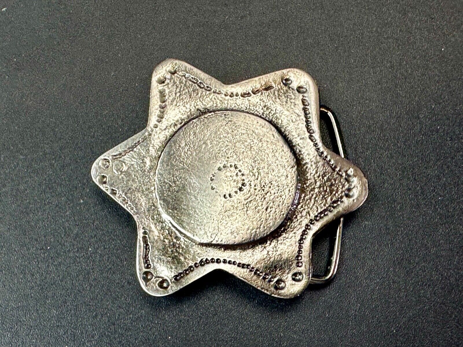 Abstract STAR Cutout 2.5" wide silver tone sheriff badge shaped belt buckle